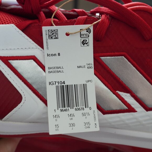 NIB Adidas Icon 8 Baseball Cleats Red White Size 15 New IG7104 - Picture 6 of 6